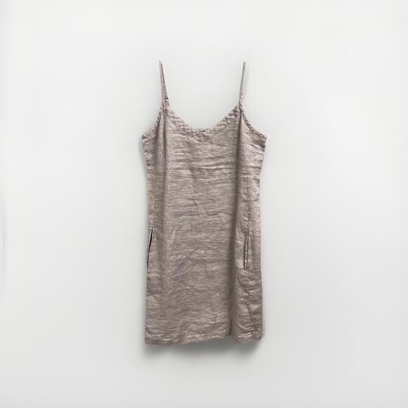 Eileen Fisher Gray Linen Sz Small Petite Dress Pockets Tank Style Lagenlook - Picture 1 of 4